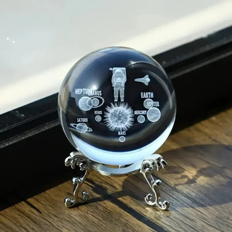 3d Solar System Crystal Ball Laser Engraved Globe Decor with Sphere Stand Gift Birthday Crystal Ball Stand