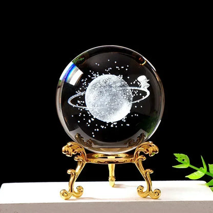 3d Solar System Crystal Ball Laser Engraved Globe Decor with Sphere Stand Gift Birthday Crystal Ball Stand