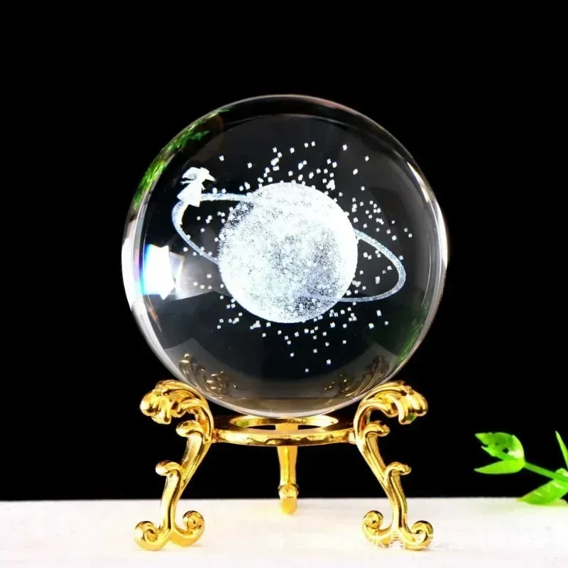 3d Solar System Crystal Ball Laser Engraved Globe Decor with Sphere Stand Gift Birthday Crystal Ball Stand