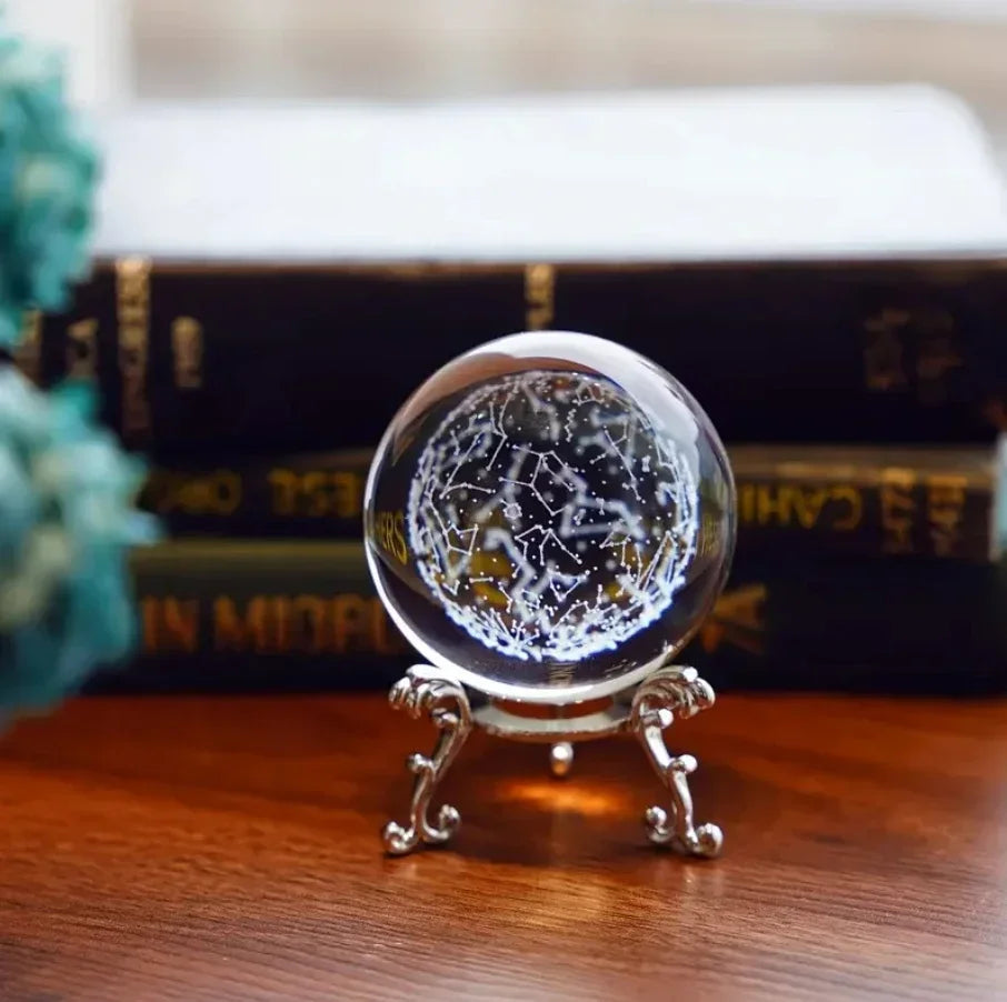 3d Solar System Crystal Ball Laser Engraved Globe Decor with Sphere Stand Gift Birthday Crystal Ball Stand