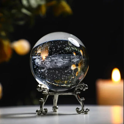 3d Solar System Crystal Ball Laser Engraved Globe Decor with Sphere Stand Gift Birthday Crystal Ball Stand