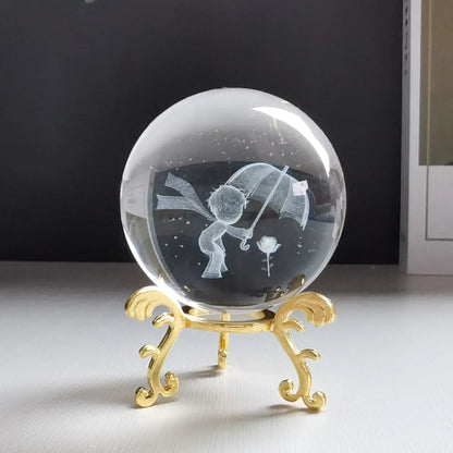 3d Solar System Crystal Ball Laser Engraved Globe Decor with Sphere Stand Gift Birthday Crystal Ball Stand