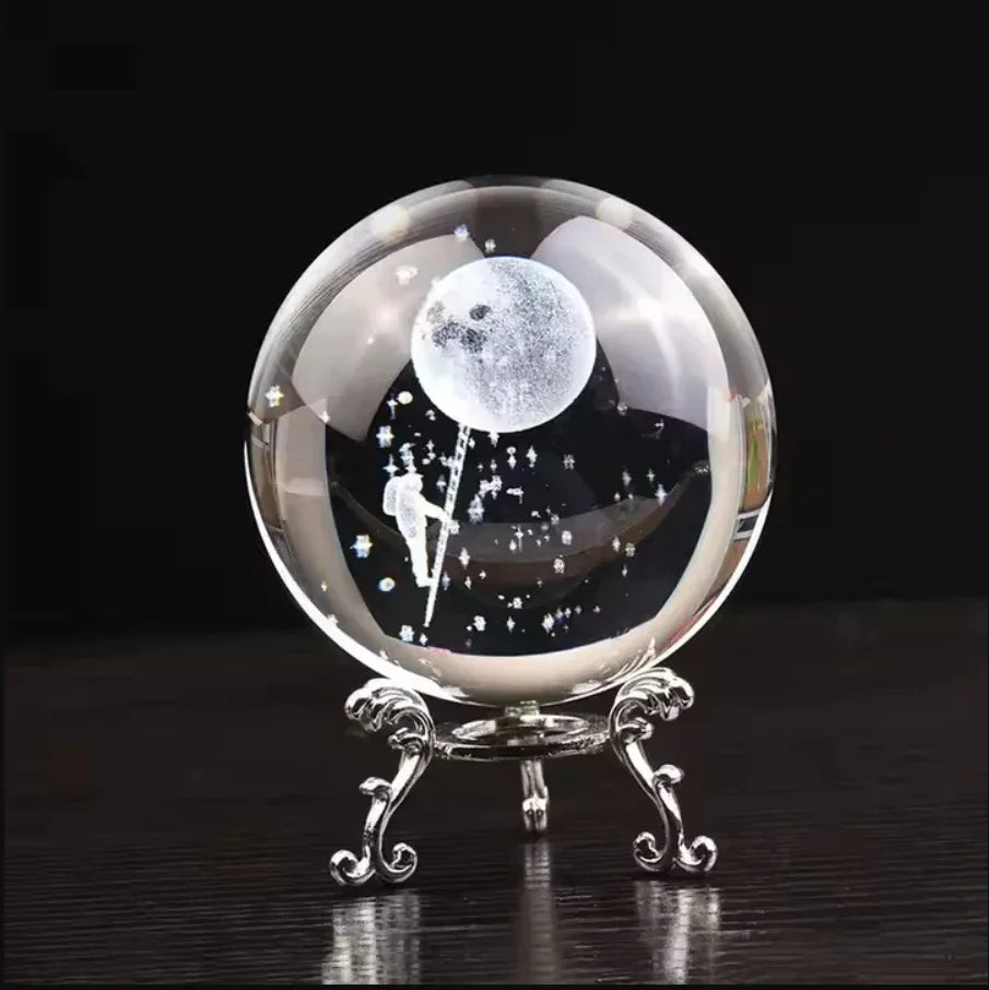 3d Solar System Crystal Ball Laser Engraved Globe Decor with Sphere Stand Gift Birthday Crystal Ball Stand
