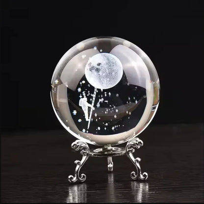 3d Solar System Crystal Ball Laser Engraved Globe Decor with Sphere Stand Gift Birthday Crystal Ball Stand